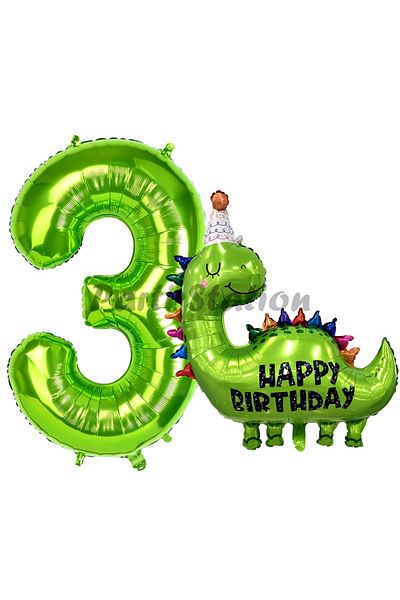 Parti Station 3 Year Old Dinosaur Balloon Set - Concept and Green Number Balloon
