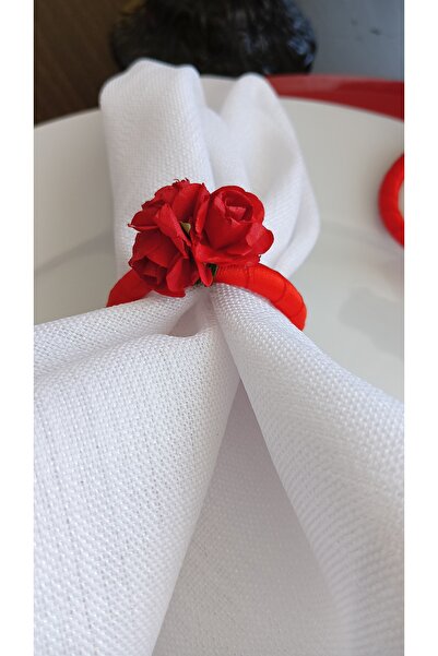 Lessa Home 6'lı Yılbaşına Özel Gül Detaylı Peçete Yüzüğü Kırmızı