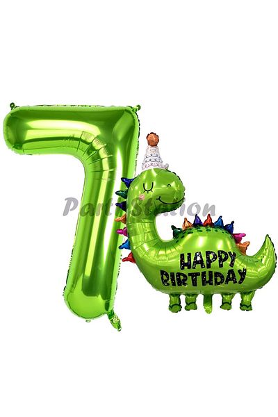 Parti Station 7 Year Old Dinosaur Balloon Set - Green Number and Concept Balloon