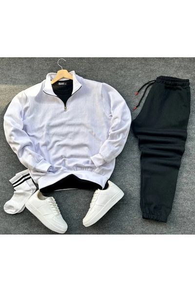 NewCabin Black Cotton SwEatshirt and Tracksuit Set - Half ZippEr, PrintEd, Se...