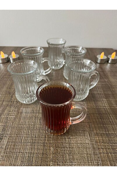DİBA AVM Glass Glass Tea Cup with Handle Tea Cup with Handle Tea Cup with 6 Count 130 ml
