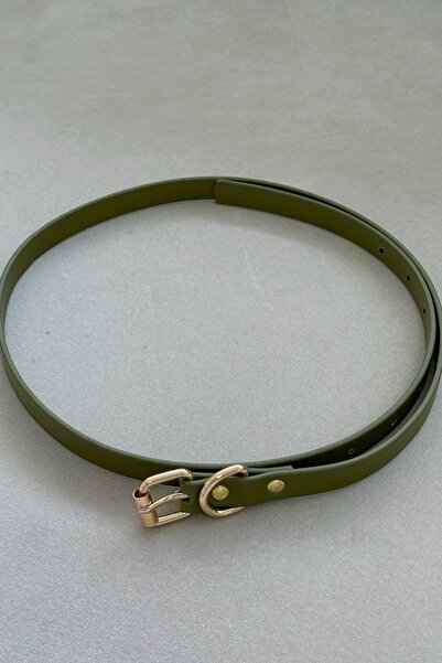 Birgül Bektaş Haki Gold Tokalı Deri Kemer