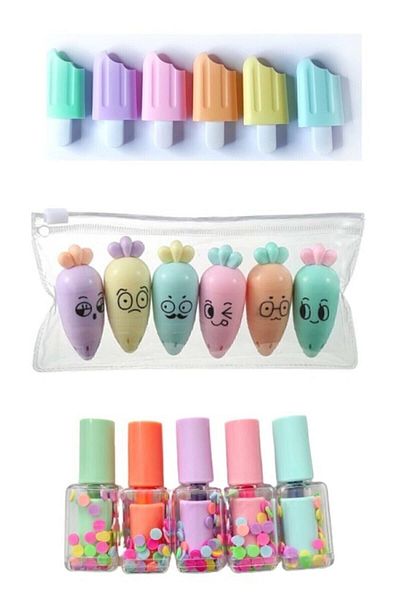 Stabilo Mini 3 Piece Highlighters Set - Ice Cream - Cute Carrot And Nail Polish Highlighter - Aegean Photocopier Set