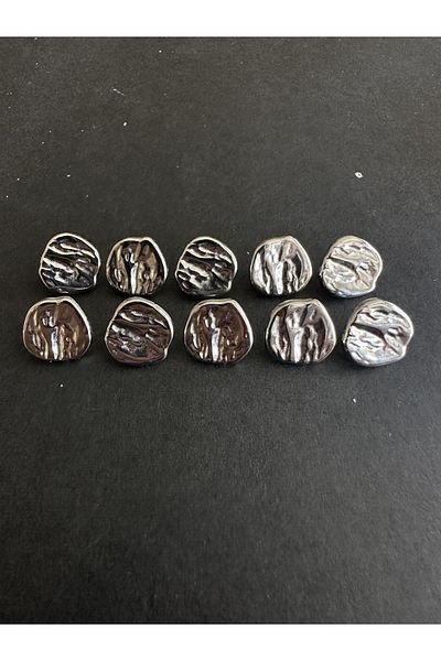 aensia Silver Silver Wrinkled Curved Design Button 22 Size Metal Button Shirt Button-10 Pack
