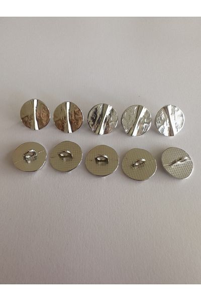 aensia Silver Silver Special Design Embossed Line Detailed Metal Button Shirt Button - Pack of 10