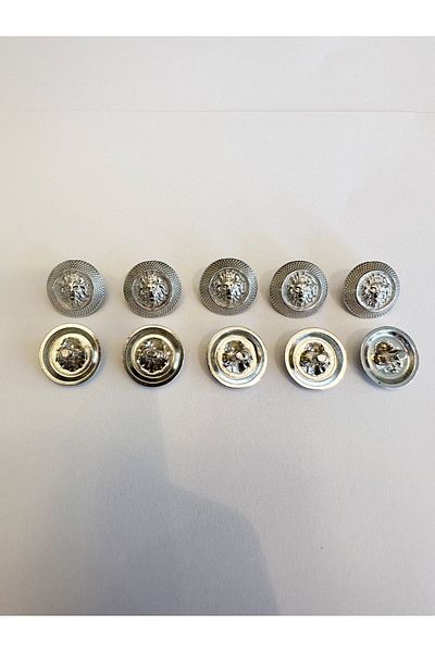 aensia Silver Silver Small Lion Model Button 24 Length Metal Button Shirt Dress Button - Pack of 10 Buttons