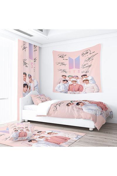 Erays Home BTS K-POP Teen Room Set - Παπλωματοθήκη χωρίς σεντόνια, Χαλί με αντιολισθητική βάση