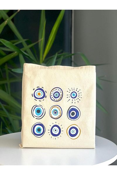 bezçantadünyası Evil Eye Beaded Raw Cloth Shoulder Bag - Multiple Designs