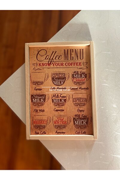 HAYALHANE AHŞAP Coffee Menü Kahve Köşesi Tablo Ahşap Çerçeve