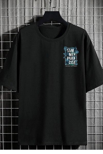 DEEPSENCE Ανδρικό Oversize Μαύρο T-shirt - Summer Paradise Printed