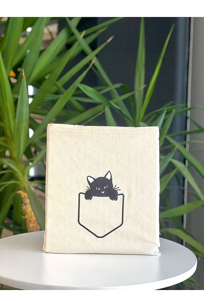 bezçantadünyası Raw Cloth Cat Shoulder Bag - With Pocket