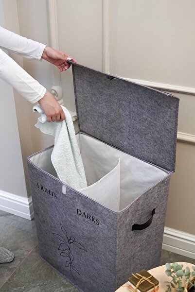 HASBY Kirli Çamaşır Sepeti Katlanır Organizer İki Bölmeli Banyo Düzenleyicisi...