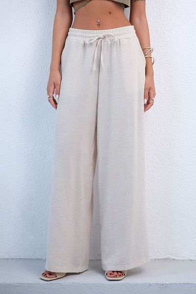HZL Linen Trousers - Boll Leg with Elastic Waist and Tie Detail