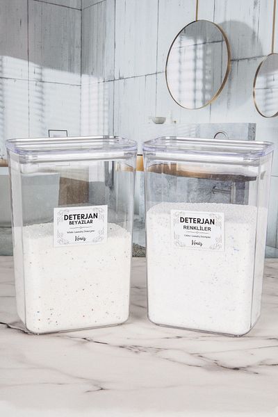Karçiçeği Home 2-Piece Scale Gift Labeled Detergent Colored Whites Jar / Box Set X 2 Pcs