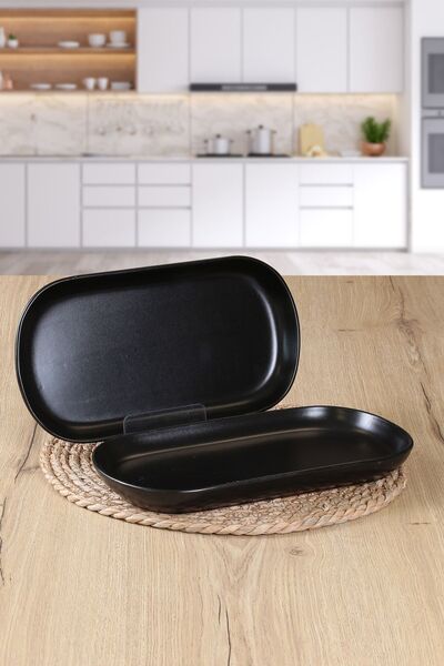 Keramika 2 قطعة 30 سم طبق قارب نويان أسود غير لامع