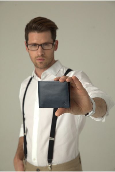 HELMBROOK Eldridge Men - Navy Blue Leather, Λεπτό σχέδιο, Πορτοφόλι RFID προστασίας πολλαπλών θέσεων
