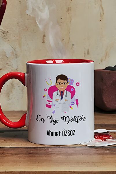 Hedizu Kişiye Özel En İyi Doktor Kupa Bardak Kırmızı Tıp Bayramı Hediyesi