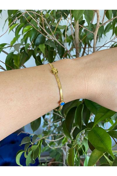 İpozi Evil Eye Beaded Chain Steel Clover Bracelet