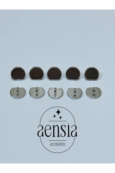 aensia Semicircle Cut Silver Six metal Shirt Button - 1.14 Cm Pack of 10 Buttons