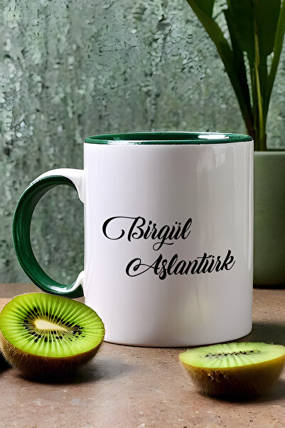 Hedizu Kişiye Özel İsim Soyisim Yazılı Kupa Bardak Yeşil İsme Özel Hediye