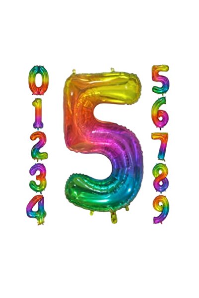 PARTİ AŞKI Gökkuşağı Renkli 5 Yaş Rakam Folyo Balon 40 Inç 100 Cm & Büyük Boy...