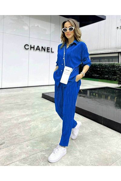 Dominatrend Set plisat premium - talie elastică, pantaloni de buzunar și cămașă