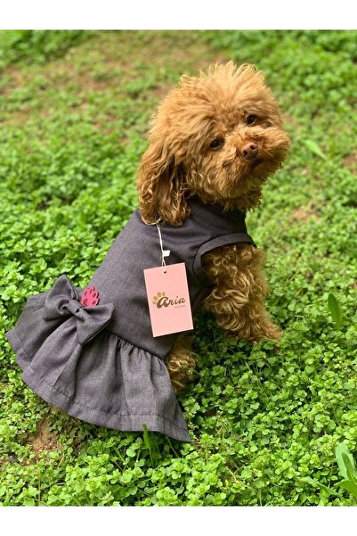 aria pet butik Köpek Kedi Önden Çıtçıtlı Kot Elbise