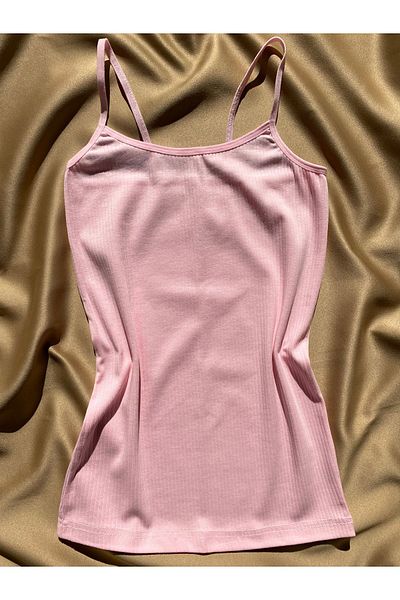 LEYNA BUTİK Corduroy, Cotton, Lycra, 4 Pieces Women's Rope Strap Ribbed Undershirt (Pink-Blue-Green-Ecru)