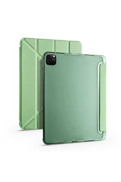 TEKNETSTORE Ipad Pro 12.9 Inç 5. Nesil 2021 Uyumlu Premium Standlı Katlanabilir Kılıf Kalemlikli Esnek Silikon