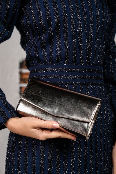 ROZA CANTA Women's Anthracite Patent Leather Mini Box Shoulder Evening Dress Bag