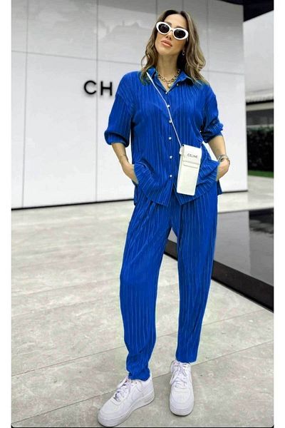 Dominatrend Set plisat premium - talie elastică, pantaloni de buzunar și cămașă