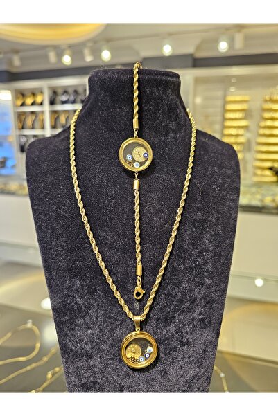 imitasyon dünyası AÇILABİLEN CAMLI BONCUKLU  ÇELİK KOLYE VE BİLEKLİK