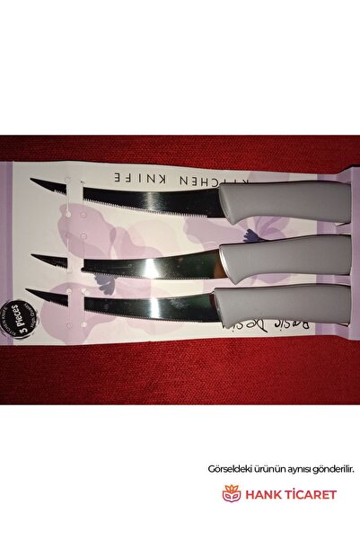 3-Piece Serrated Knife Set – Sharp Bread & Tomato Knife – Light Gray
