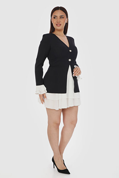 SUSEB Ceket Elbise Şifon Krep Detaylı