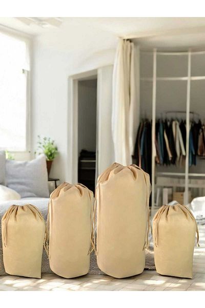 Balkan Room Μπεζ σετ 4 - XXL, XL, 2L τσάντα μεταφοράς με κορδόνια και πάπλωμα τσάντα αποθήκευσης ρούχων