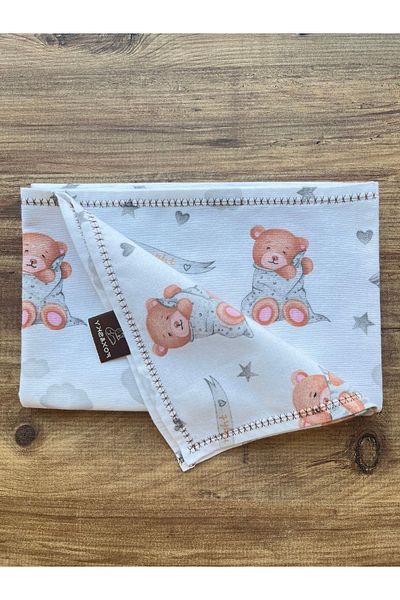 Fox&Sky 100% Organic Cotton Embroidered Flannel Baby Blanket 80X120 cm – White Beige – Multi-Purpose Blanket
