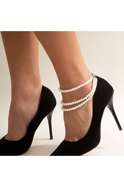 muptejewelry Mupten Women's 3-Piece Pearl Anklet