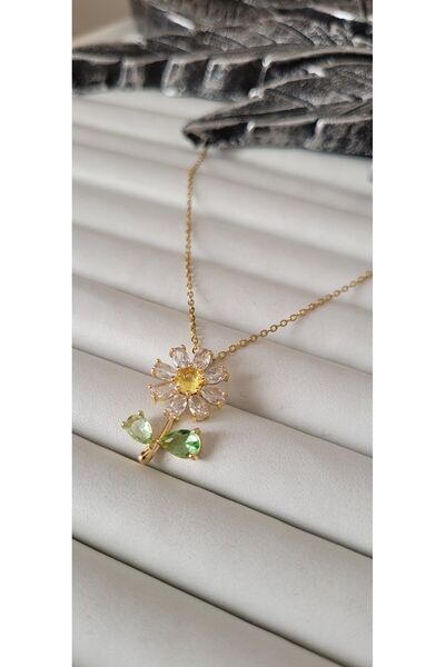 YİĞİTKARANAKSESUAR قلادة من الفولاذ بحجر البابونج