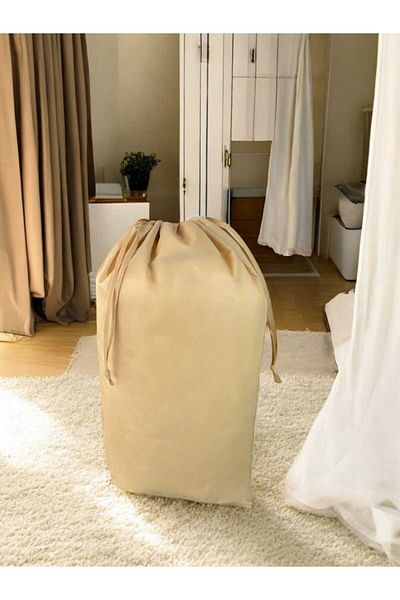 Balkan Room Μεγάλη 72x62 εκ. Μπεζ τσάντα αποθήκευσης ρούχων με κορδόνι - τσάντα μεταφοράς και μαξιλάρι πάπλωμα