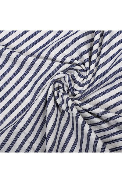 KAMİZ Navy Blue ριγέ λινό ύφασμα - Πλυμένο λινό ύφασμα 100x230cm