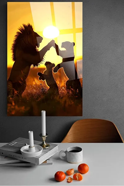 TAULART Sunset Happy Lion Family Glass Painting, Home and Office Gift High Definition 4mm Glass Painting