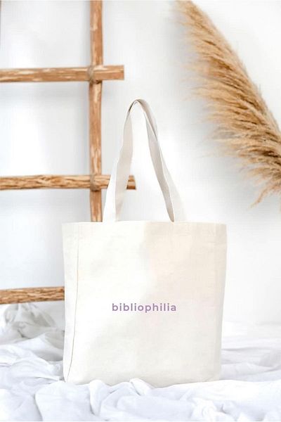 feinas Geantă Tote Canvas Bibliophilia - Buzunar interior cu fermoar - 320gr