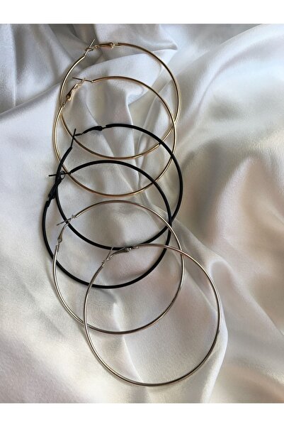 Kosovalı Modern Moda Üçlü Büyük Boy Halka Küpe Gold Silver Black