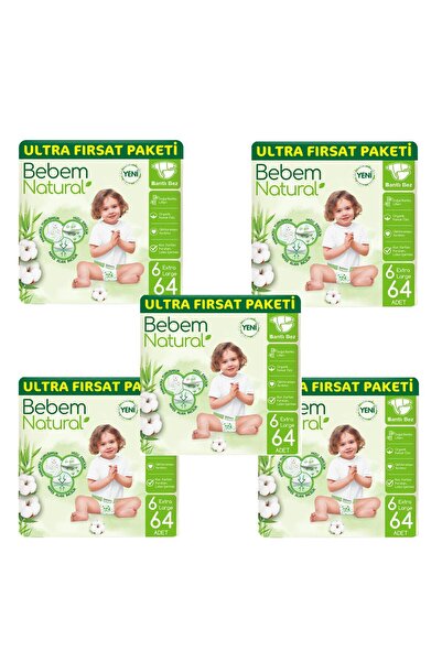 Bebem Natural Bebek Bezi 6 Beden Ultra Fırsat Paketi 320'li (64X5)