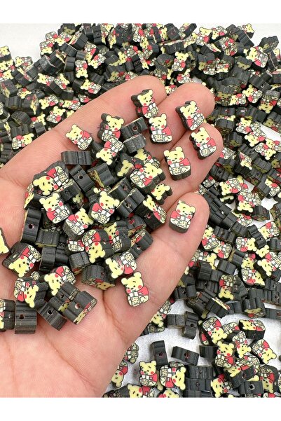 Ebruli Boncuk Κίτρινες χάντρες Fimo με φιγούρα αρκουδάκι 10mm - Σετ 100 τεμαχίων