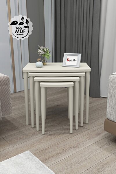 Renlife Krem Boyalı 4’lü Lüx Mdf Zigon Sehpa Takımı (krem)
