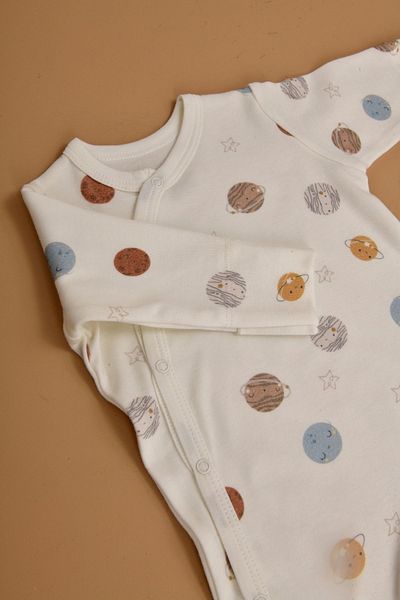 e&f Store Newborn Jumpsuit with Gloves and Booties - Natural Cotton - Planet Pattern