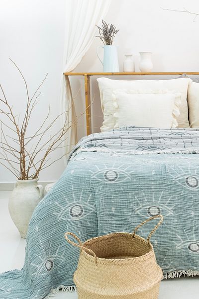 MEET MAYA NATURAL Muslin Patterned Oversize Bedspread - Pique, Sofa Cover, Blanket