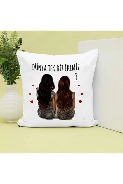 GünayStore The World Is Only We'Re Two Written Illustration Women's Printed Gift Pillow