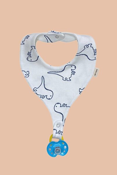 e&f Store Pacifier Holder Bib - 100% Cotton Fabric with Dinosaur Pattern